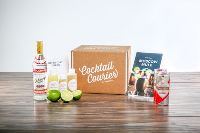 Cocktail Courier offers cocktail kits stocked with all the ingredients necessary to prepare mixologist-designed drink recipes. Optional add-ons include mint julep silver cups or champagne flutes. Each box—which can be delivered to hotels or offices—makes several cocktails, and prices typically range from $5.99 to $7.99 per drink. The packages are available in New York and Chicago and in other states through interstate delivery.