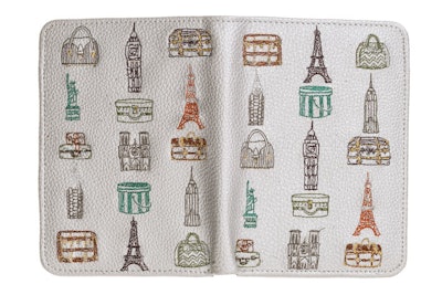 Home decor and accessories company Coral & Tusk makes passport holders, $60, embroidered with whimsical designs that represent travel destinations or animals. The products can be shipped throughout the United States and Canada.