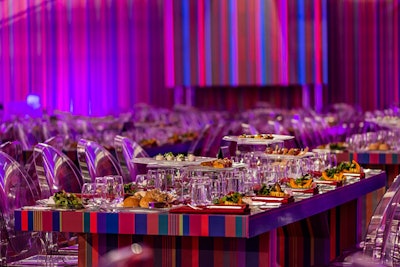 Tables were also decked with vibrant stripes. Limelight's appetizers were preset on elevated trays.