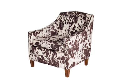San Francisco-based full-service event design firm Blueprint Studios' new Mendoza lounge chair adds a bit of rustic elegance to seating areas with its country-chic cowhide print. The item is available nationwide; pricing is available upon request.