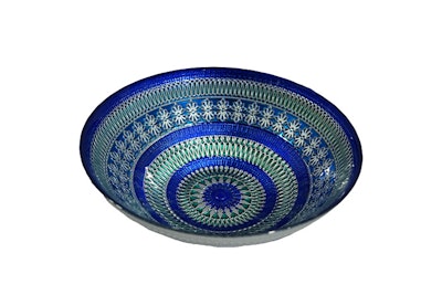 The SD Reserve Collection from Paterson, New Jersey-based Something Different Party Rental features exotic pieces from around the world, including a range of glass bowls in blue (7- and 9-inch sizes), and gold, copper, and smoked (all available in 8.5-, 12.5-, 13.75, and 17.75-inch sizes). Pricing is available upon request.