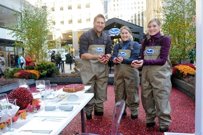 Chef Curtis Stone (pictured, far left) was on hand to extol the virtues of the cranberry alongside members of Ocean Spray's cooperative farms, who greeted passersby and were available to field questions from the curious public.