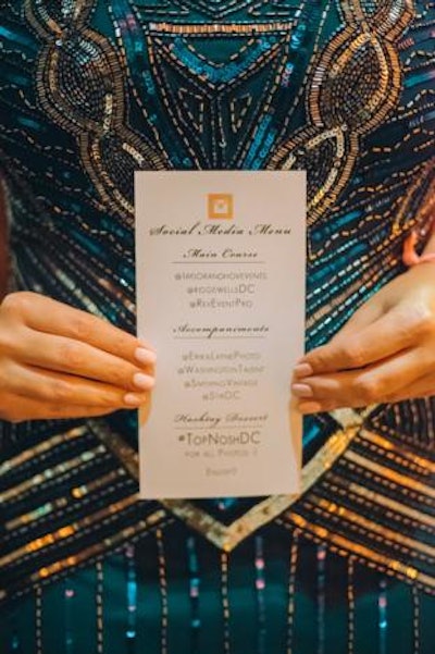 Taylor and Hov created social media menu cards listing the Twitter, Instagram, and Facebook handles of the vendors contributing to the overall production of the event.