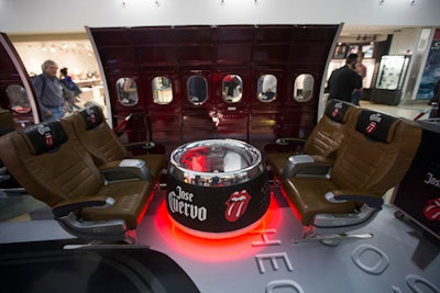 Earlier this month in New York, Jose Cuervo set up a pop-up experiential promotion made from repurposed aircraft parts. The lounge, known as the Rolling Stone Tour Plane Experience, was one segment of a broader campaign for the brand, inspired by the Rolling Stones' rowdy 1972 tour. The tour plane, featuring the band’s unmistakable logo, was the inspiration for the Air Hollywood installation.