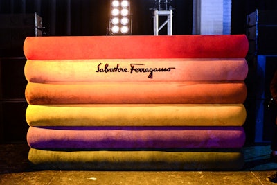 A customized DJ booth was inspired by the iconic Ferragamo rainbow wedge sandal that resides in the brand's museum in Florence, Italy.