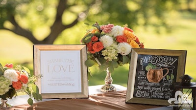 Bright Pops Of Golds And Oranges To Add To This Couples Palette For Their Cocktail Hour With Signature Mosow Mule Mugs