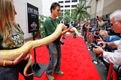 For the premiere of the King Kong 360 3-D attraction at Universal Studios Hollywood in June 2010, a python from Wildlife Waystation greeted fans on the red carpet.