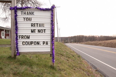 The town displayed a sign to thank the brand.