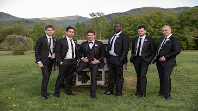 The Black Tuxes Are Sensational Against The Lush Background In This Stunning Photo
