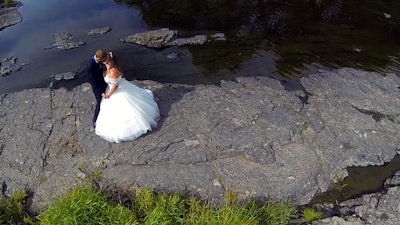 Drone footage of a bride and groom in Wales.