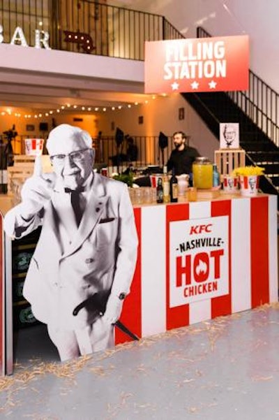 The bar area included branded touches such as flowers in KFC buckets.