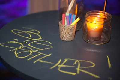 At the Big Brothers Big Sisters of Massachusetts Bay's “Big Night” event at the House of Blues in Boston in February 2014, highboys with chalkboard surfaces and baskets of colored chalk let guests doodle.