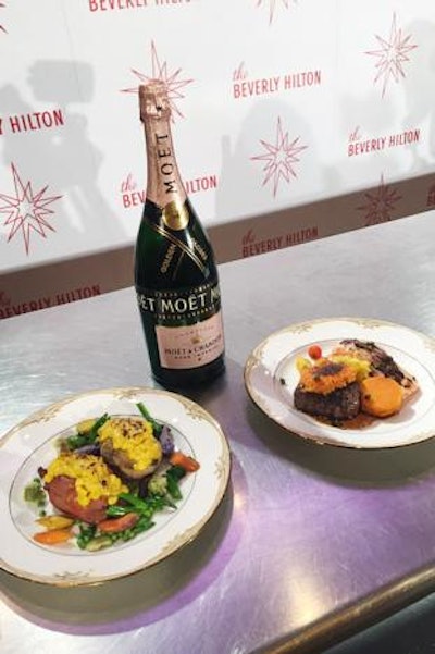 The entrées will include filet of beef with marinara crust and slow-roasted black garlic steelhead trout with spaghetti squash. There will also be a vegetarian option: salt-baked heirloom sweet potatoes with creamed corn glaze.