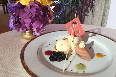 Executive pastry chef Thomas Henzi's dessert will be a trio of confections with golden details. The sweets include a lemon mousseline croquantine, California almond cake, and a carmella, a flourless treat made with Grand Marnier.