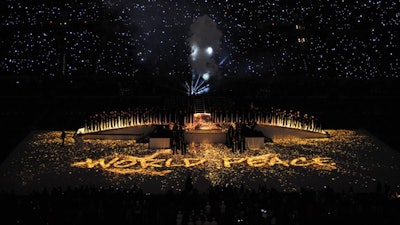 Custom set and staging for Super Bowl XLVII halftime show featuring Beyonce and Madonna.