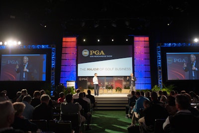 The P.G.A. Forum Stage, sponsored by Omega, was located on the show floor and served as the location for presentations and panel discussions by golf industry leaders.