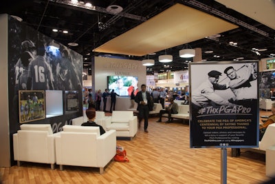 To commemorate the P.G.A. of America’s centennial celebration, organizers created a new lounge just inside the main entrance of the show floor. Signage in the lounge encouraged people to share how P.G.A. professionals have impacted their lives using the hashtag #ThxPGAPro.