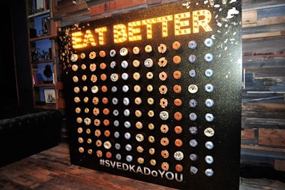 A doughnut wall from Hollywood Candy Girls was marked with signage that read 'Eat Better.'