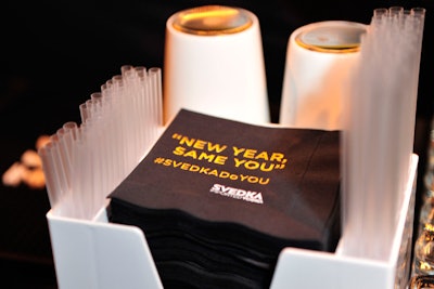 Cocktail napkins were emblazoned with the event's hashtag, #SvedkaDoYou, and the tagline, 'New Year, Same You.'