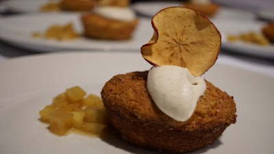 Fall apple cake with apple compote and salted caramel spiced whipped cream.