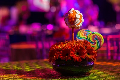 Floral centerpieces included edible candy.