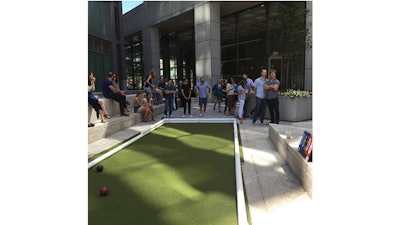 Rooftop bocce event at Morgan Manufacturing.