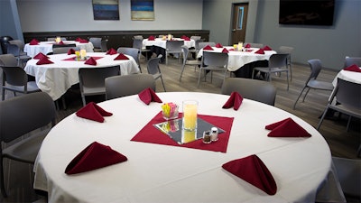 A banquet setup in room 202 at the Victoria College Conference & Education Center.