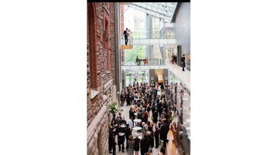 A bride and groom in the Atrium Cafe area