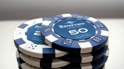 Poker chip labels are a fun way to brand casino- or games-themed events.