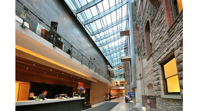 The Atrium is home to b Espresso Bar and filled with light from the bright overhead windows.