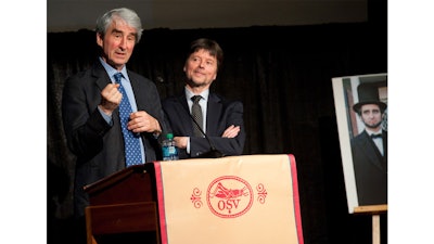 Legendary filmmaker Ken Burns and actor Sam Waterston in the Visitor Center Theater.