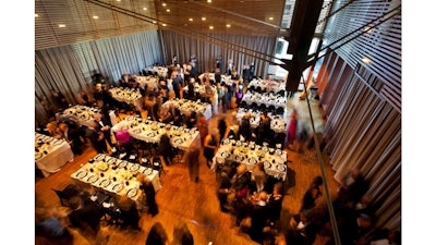 A view from above of a private reception in the Conservatory Theatre
