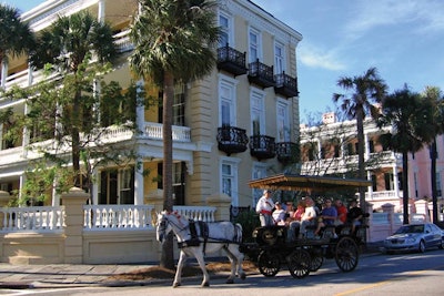 Guests can enjoy guided horse- and mule-drawn tours of Charleston’s historic district.