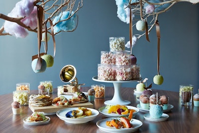 Topping off the buffet-style dinner, a Hollywood Grammy-Land dessert station will offer sweets like blue chocolate popcorn, Pop Rocks shooters, and liquid chocolate s’mores, as well as cotton candy trees, where guests can grab confections right from the branches.
