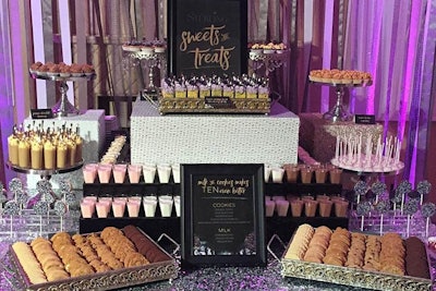 To celebrate its 10th anniversary, Sterling Engagements hosted a party in Los Angeles in 2015, where vast catering options throughout the residential venue included a milk-and-cookies dessert bar.