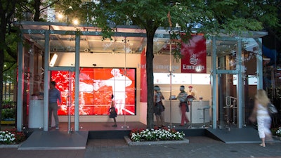 Custom glass and steel structures at the U.S. Open Tennis Championships helped communicate brand identity.