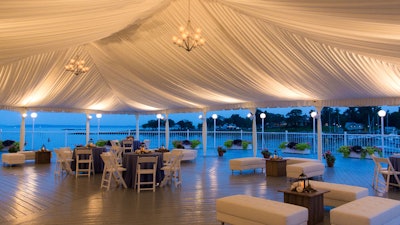 The tented deck at Mamaroneck Beach and Yacht Club overlooks the Long Island Sound.