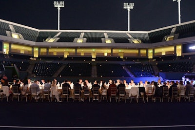 Just 50 guests dined at one long table set right on the tennis court for Moët & Chandon's event during the BNP Paribas Open.