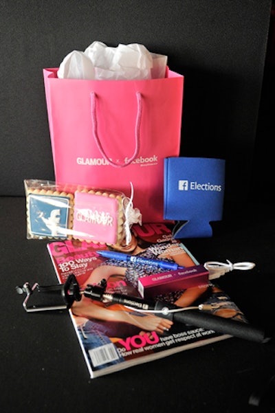 Guests received gift bags with District Dessert cookies, the newest issue of Glamour, Facebook Elections-branded items, and a selfie stick.
