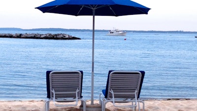 Lounging on the private beach at Mamaroneck Beach and Yacht Club