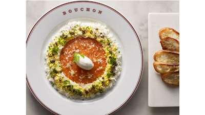 Salmon tartare, hard-boiled eggs, red onions, capers, and crème fraîche served with toasted croutons