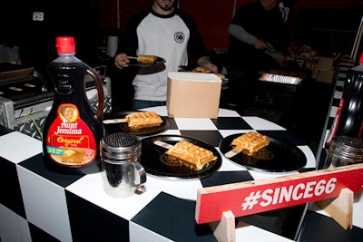 The event in New York served casual snacks, including waffles on a stick.