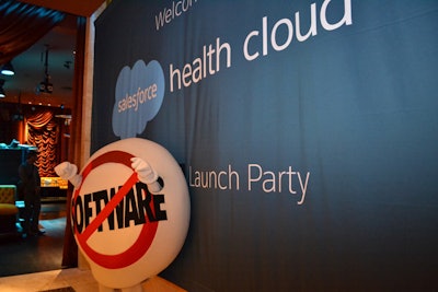 The Salesforce mascot, SaaSy, greeted guests at Surrender nightclub for the closing party.