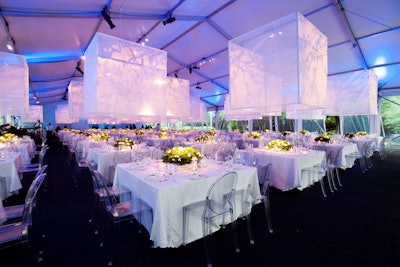In 2012, HMR Designs gave an event at the Harris Theater all-white decor with large transparent cubes that were suspended from the ceiling in the dining area. White will also be on-trend for galas this spring.