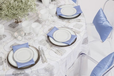 Larkspur shantung napkin, price varies by location, available in the Northeast from Party Rental Ltd.