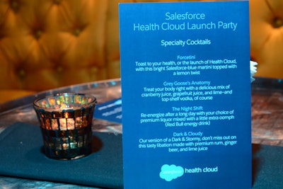 Partygoers could chose from a variety of cocktails, each given names that played on common medical and Salesforce concepts.