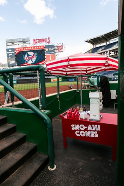 For the bar mitzvah, kids took batting practice on the field, which featured a classic snow cone station.