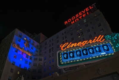Bart Kresa projected a dragon in flight on the Hollywood Roosevelt Hotel's exterior.