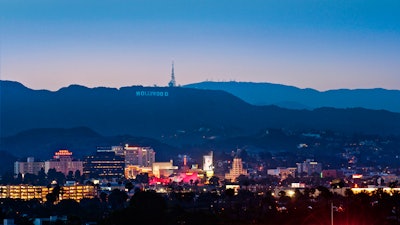 A view of the Hollywood sign from Level 8 at the Grove