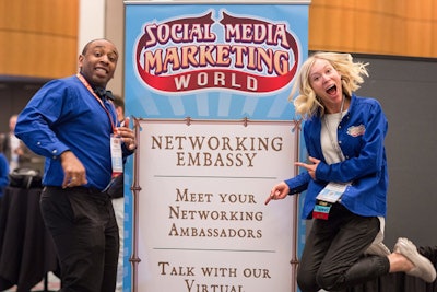 At the event’s “Networking Embassy,” conference staff were available to help attendees connect with one another in person and online.